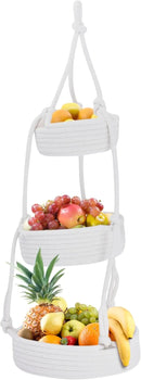 REGAL TRUNK Hanging Fruit Baskets for Kitchen - 3 tiers Fruit Baskets Hanger - Macrame Fruit Hammock - White Boho Wall Decor - Produce and Vegetable Tiered Storage Holder - 3x10x27.5 in by CozyNest Decor