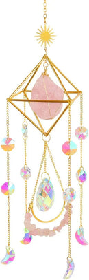 Crystal Suncatcher Rose Quartz, Spiritual, Sun Catcher Hanging for Windows, Rainbow Maker, Crystal Indoor Garden Home Decor, Natural Gemstone Boho Decor (Rose Quartz) by GreenHaven Gardens