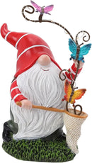 Garden Gnome Statue, Solar Funny Gnomes Figurine Catching Butterflies with LED Lights Waterproof Resin Outdoor Decor for Patio Lawn Yard Home Tabletop Decoration by GreenHaven Gardens
