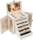 BOOVO Jewelry Box For women, 6 Layer Large Jewelry Organizer With Mirror, Multi-Function Storage Box With Lock, Accessory Holder With 5 Drawers, For Earrings Necklace Ring Bracelet (Pearl White) by TinyTreasures Baby Boutique