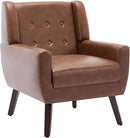 UIXE Faux Leather Accent Chair, Morden Upholstered Armchair for Living Room, Button Tufted Arm Chair Comfy Single Sofa Bedroom Side Reading Seat - Coffee by CozyNest Decor