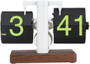 Flip Desk Clock, Retro Vintage Flip Desk Table Clock, Digital Clock Sided Large Numbers Mechanical Flip Clock Wood Base for Living Room, Study Room and Office（Frosted White） by CozyNest Decor