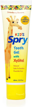 Spry Natural Xylitol Toothpaste for Baby, Toddler and Kids Age 3 Months and Up - Fluoride Free Tooth Gel, Tasty, Support Development of Emerging Teeth, Strawberry Banana 2 Fl Oz (Pack of 4) by CozyNest Decor