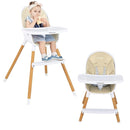 BABY JOY Convertible Baby High Chair, 3 in 1 Wooden Highchair/Booster/Chair with Removable Tray, Adjustable Legs, 5-Point Harness, PU Cushion and Footrest for Baby, Infants, Toddlers (Beige) by TinyTreasures Baby Boutique