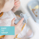 Bumkins Baby Utensils Set, Chewtensils Silicone Spoons for Dipping, Self-Feeding, Baby Led Weaning, Trainer Learning, First Stage Eating, Soft Practice Fork and Spoon, Babies 6 Months, Gray by TinyTreasures Baby Boutique