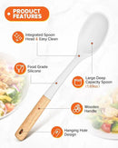 Silicone Cooking Spoons, Great for Scooping Sides and Serving Hearty Stews, BPA-Free Matte Silicone, Wooden Handle Serving Spoon for Nonstick Cooking Surfaces (White) by CozyNest Decor