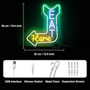 Eat Here Neon Sign Kitchen Neon Signs for Wall Decor with Arrow Guidance Green Orange White Eat Dimmable LED Sign Diner Neon Signs for Wall Bar Restaurant Kitchen Man Cave Decor by CozyNest Decor