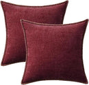 MIULEE Pack of 2 Christmas Pillow Covers 20x20 Inch Burgundy Red Farmhouse Decorative Throw Pillow Covers with Stitched Edge Soft Chenille Solid Dyed Couch Pillow Covers for Sofa Bed Living Room by CozyNest Decor