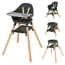 BABY JOY Baby High Chair, 6 in 1 Convertible Wooden High Chair for Babies & Toddlers with Adjustable Legs, Double Removable Tray, Safety Harness & Waterproof PU Cushion (Black) by TinyTreasures Baby Boutique