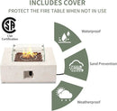 COSIEST 35-inch Square Outdoor Sandstone Propane Fire Pit w Wind Guard and Side Table, CSA Certified, 50,000 BTU Stainless Steel Burner, Free Lava Rocks and Rain Cover, Metal Lid(Beige) by GreenHaven Gardens