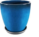 FixtureDisplays® Garden Plastic Round 11.8" Diameter 12" Tall Planter Resin Glazed Faux Ceramic Flower Pots Drainage Hole with Saucer Decorative Pot 15580-NF by CozyNest Decor