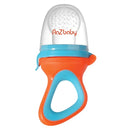 RaZbaby Baby Solids/Frozen Fruit Feeder Pacifier, Infant Teether Toy 6M+, BPA-Free Silicone Pouch & Nipple, Safely Introduce Solids, Natural Teething Relief, Dishwasher Safe, Freezable – Orange/Blue by TinyTreasures Baby Boutique