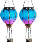 Starsoul 2 PC Blue Hot Air Balloon Solar Lantern with Flame Glass Hanging Outdoor Hot Air Balloon Solar Light Waterproof Garden Patio Yard Party Decorations by GreenHaven Gardens
