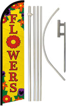 Flowers Windless Banner Advertising Flag & Pole Kit - Perfect for Florists, Flower Shops, Gift Shops by GreenHaven Gardens