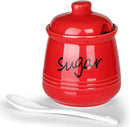 HAOTOP 12oz Sugar Bowl with Lid and Spoon,Ceramic Sugar Jar Sugar Dispenser Sugar Container Coffee Bar Accessories, Kitchen Countertop Canisters, Red by CozyNest Decor