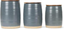 Nat & Jules Lidded Grey 6 inch Ceramic and Wood Kitchen Canisters Set of 3 by CozyNest Decor