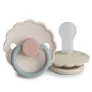 FRIGG Daisy SilkySoft Silicone Baby Pacifier | Made in Denmark | BPA-Free (Cotton Candy/Sandstone, 6-18 Months) by TinyTreasures Baby Boutique