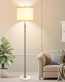 【Upgraded】 Dimmable Floor Lamp for Living Room, 11W LED Bulb Included, Modern Standing Lamp with Marble Base, Tall Pole Light with Linen Shade for Bedroom Reading Office Corner Nursery-Brushed Nickel by CozyNest Decor