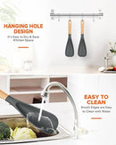 Cooking Spoon for Nonstick Cookwares, Great for Cooking and Serving Sturdy BPA-Free Matte Silicone, Wood Handle Spoon for Mixing, Scoop, and Scrape (2 Pack of Grey, 11.4 inch) by CozyNest Decor