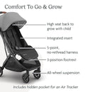 UPPAbaby Minu V3 Travel Stroller | Lightweight + Compact Design | One-Hand Fold + Unfold | from Birth + Overhead Compatible | Greyson (Charcoal Mélange/Carbon Frame/Saddle Leather) by TinyTreasures Baby Boutique