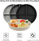greenandlife 9 Inch 4PCS Divided Plates with Lids, Portion Control Plates for Kids Adults, Dishwasher Microwave Safe Compartment Plate, Unbreakable Lightweight Reusable Wheat Straw Plate, Grey Black by CozyNest Decor