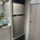 RecPro 4.4 Cu Ft RV Refrigerator | 12V Stainless Steel Fridge with Freezer | Frost-Free, Adjustable Shelves, Built-In Lock, Reversible Door | Off-Grid Ready Camper Fridge with Can Holder by CozyNest Decor