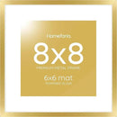 Homeforia 8x8 Picture Frame Gold, High End Metal 8 x 8 Square Photo Frames with Mat 6 by 6, 8x8 Poster Frame Matted to 6x6 inches Print, 8by8 Wall or Tabletop Frame, Tempered Glass, Wall Kit, Set of 1 by CozyNest Decor