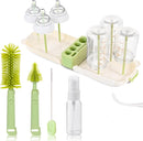 Portable Baby Bottle Brush Set - 7 in 1 Baby Bottle Cleaner Kit, Baby Travel Essential Bottle Washing Kit with Silicone Bottle Brush, Nipple Brush, Straw Brush, Drying Rack for Home and Travel (Green) by TinyTreasures Baby Boutique