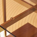 Glass End Table, Mid-Century Modern Design Sofa Table, L41 x W21 x H17, for Living Room, 2-Tier Structure, Clear Glass Top and Walnut MDF Shelf, Sleek Conical Metal Legs with Gold Finish Frame by CozyNest Decor