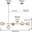 KCO Lighting Globe Linear Chandelier 6 Light Amber Glass Pendant Light Fixture Gold Kitchen Island Lighting Long Brass Sputnik Chandelier Dining Room Light Fixtures Over Table by CozyNest Decor