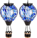2PCS Solar Hot Air Balloon Lantern with Flickering Flame,Blue Glass Hot Air Balloon Solar Lanterns Outdoor Waterproof Hanging Decorative Light for Patio Porch Yard,Garden Gifts for Women by GreenHaven Gardens