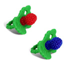 RaZbaby RaZberry Silicone Teether Pacifier – Teething Relief for Infants, Food-Grade, BPA-Free, Hands-Free, Natural Berrybumps Fruit Texture for Sensory Development, Freezable, 2-Pack - Red & Blue by TinyTreasures Baby Boutique