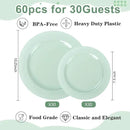 FLOWERCAT 60PCS Sage Green Plates - Heavy Duty Plastic Plates Disposable for Party/Easter - Include 30PCS 10.25inch Sage Green Dinner Plates and 30PCS 7.5inch Dessert Plates by CozyNest Decor