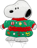 Peanuts Gang Around The Tree Christmas Yard Art Outdoor Christmas Decor Hammered Metal (24'' Snoopy in Ugly Christmas Sweater), 18'' wide x 32'' high by GreenHaven Gardens
