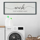SRSZHIYUE Wash Your Worries Away Bathroom Sign Wall Art 40"x15" Funny Restroom Toilet Large Wood Framed Hanging Decor (Black) by CozyNest Decor
