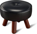 13in Small Foot Stool Ottoman, Round Faux Leather Foot Rest, Footstool Ottomans with Rubber Legs Under Desk, Footrest for Couch, Living Room, Bedroom, Office, 13''L x 13''W x 10.2''H, Black by CozyNest Decor