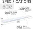Homeforia Floating White Shelf 60 inches, High End Solid Real Wood 60inch Long Floating Shelves for Wall Mounted, White Wooden 60in Floating Shelves, Heavy Duty Bracket, 60 X 6.5 X 1.75 inch, Set of 2 by CozyNest Decor