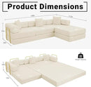 108" Oversized Convertible Sleeper Sofa Bed, Corduroy L Shape Sectional Couch, Folding Sofa Bed with Side Pocket, Modern Cloud Floor Mattress Couch, Modular Sofa for Living Room, Beige by CozyNest Decor