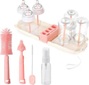 Portable Baby Bottle Brush Set - 7 in 1 Baby Bottle Cleaner Kit, Baby Travel Essential Bottle Washing Kit with Silicone Bottle Brush, Nipple Brush, Straw Brush, Drying Rack for Home and Travel (Pink) by TinyTreasures Baby Boutique