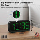 Battery Operated Digital Clock: Cordless Small Alarm Clock for Bedroom Travel - Large Numbers 4 Dimmers for All Ages Green Digits by TinyTreasures Baby Boutique