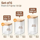 ComSaf Airtight Glass Storage Canister with Lids (0.7Qt/1.2Qt/1.6Qt) Set of 6, Food Storage Container Kitchen Pantry Storage Jar, Glass Jars for Flour Cereal Sugar Tea Coffee Beans Snacks, Square by CozyNest Decor