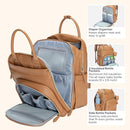 BabbleRoo Leather Diaper Bag Backpack - Baby Essentials Travel Baby Bag, Multi function, Waterproof, with Changing Pad, Stroller Straps & Pacifier Case – Unisex, Light Brown by TinyTreasures Baby Boutique