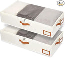Yawinhe Under Bed Storage, 2 Pack Closet Organizers, Collapsible Container Bags, with Sorting Card Slot and 4 Leather Handles, for Blanket, Bedding, 23.6''Lx11.8''Wx6''H, Beige by CozyNest Decor