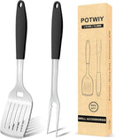 Grill Tools BBQ Accessories Set of 2, 15.8'' Heavy Duty Stainless Steel Grill Utensils with Grill Spatula and Fork, Full Tang Silicone Handle, Outdoor Grilling Tools Barbecue Accessories by GreenHaven Gardens