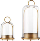 6" & 4" Versatile Modern Metal Hurricane Lantern in Set of 2 with Handmade Sturdy Glass Dome for Pillar Candle & Plants (Brass, 4"x7.5" &6.3"x11.2") by CozyNest Decor