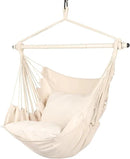 Highwild Hammock Chair Hanging Rope Swing - Max 500 Lbs - 2 Cushions Included - Steel Spreader Bar with Anti-Slip Rings - for Any Indoor or Outdoor Spaces (Beige) by GreenHaven Gardens
