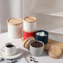 Sweejar Kitchen Canisters Ceramic Food Storage Jar, Stackable Containers with Airtight Seal Wooden Lid for Serving Ground Coffee, Tea, Sugar, Spice and More - 5 Fl Oz(Gray) by CozyNest Decor