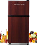 3.5 Cu.Ft Mini Fridge with Freezer, Compact Refrigerator with 2 Doors for Office, Kitchen, Dorm and Bedroom, Small Fridge with 7 Level Temp Adjustable Thermostat, Wood by CozyNest Decor