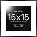 Homeforia 15x15 Picture Frame Black, High End Metal 15 x 15 Square Poster Frames with Mat 11 x 11 Photo, 15x15 Black Frame Matted to 11x11 Print, 15by15 Thin Frames, Tempered Glass, Wall Kit, Set of 1 by CozyNest Decor