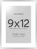 Homeforia 9x12 Picture Frame Silver, High End Metal 9 x 12 Frames with Mat 7 by 10 inch Photo, 9by12 Poster Frame Matted to 7x10 Print, 12x9 Wall or Tabletop Frames, Tempered Glass, Wall Kit, Set of 1 by CozyNest Decor